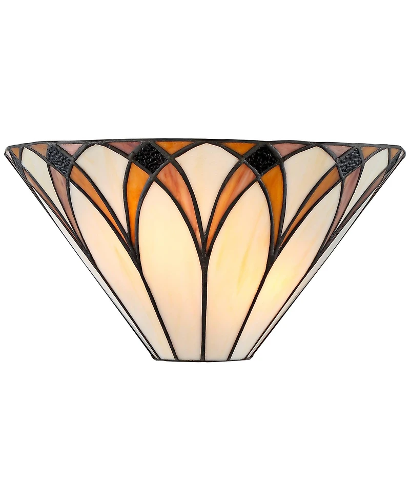 Regency Hill Filton Tiffany Style Wall Light Sconces Set of 2 Bronze Hardwire 12 1/4" Fixture Art Glass for Bedroom Bathroom Vanity House