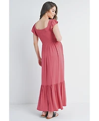 Hello Miz Maternity Smocked Empire Waist Maxi Sundress with Ruffle Hem