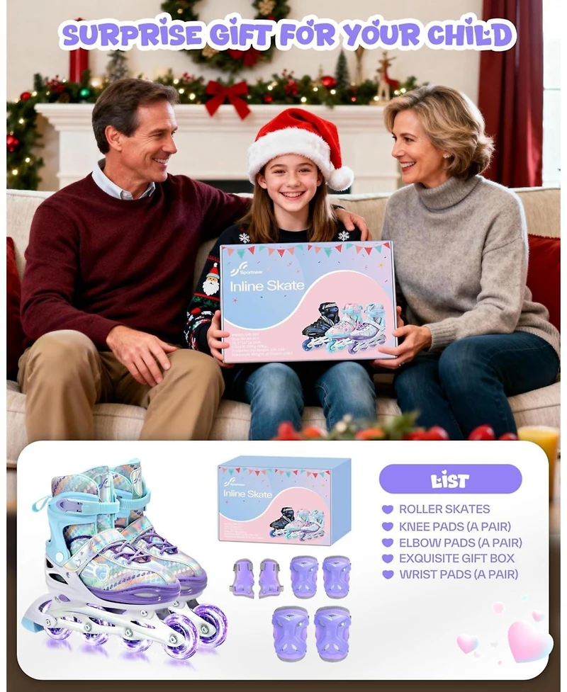 Sportneer Inline Skates 4 Size Adjustable Light Up Wheels Protective Gear Set for Kids Girls Beginners Indoor Outdoor