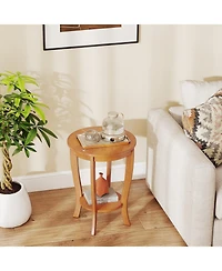 Slickblue Round Side Table with 2-Tier Storage and Solid Wood Legs for Bedroom or Living Room