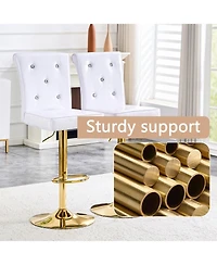 Rainsken Swivel Bar Stools Set of 2, Adjustable Faux crocodile Leather, with Button Tufted Back, Metal Leg Kitchen Island Chairs, for