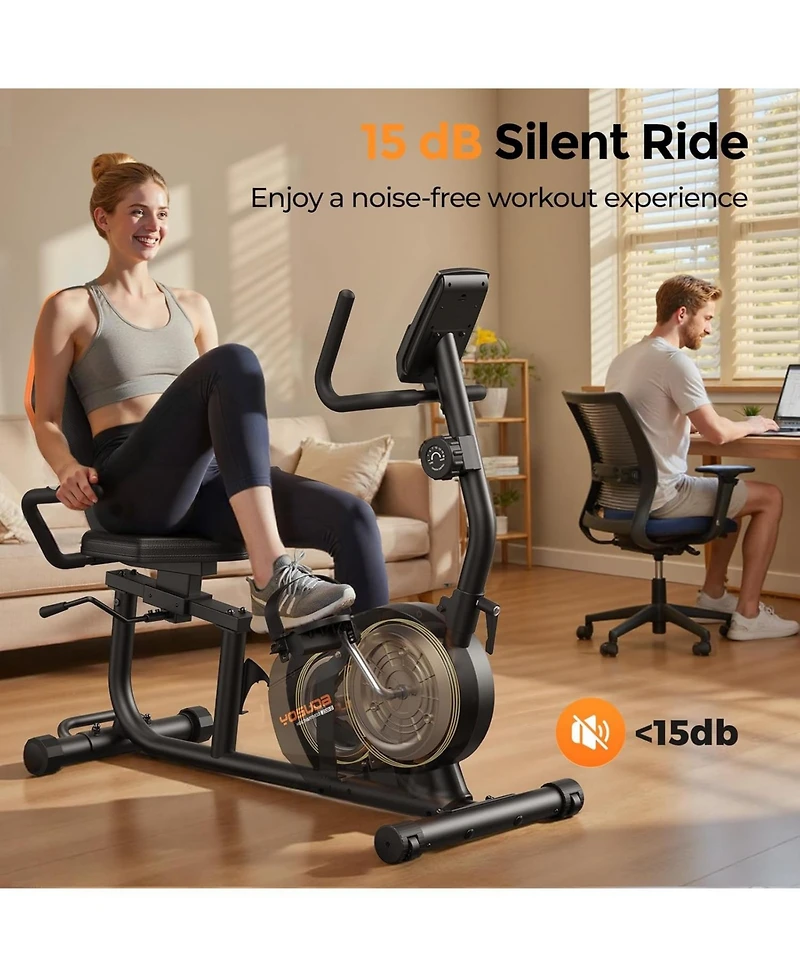 Fed Fitness Smart Recumbent Exercise Bike Pro with App, 350LB Capacity, 16-Level Magnetic Resistance, Lcd Monitor and Pulse Sensors