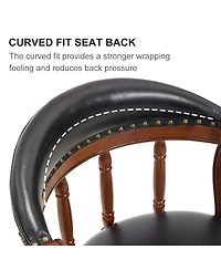 flynama Genuine Cow Top Leather Wooden Swivel Bar Stool, 29.5" Height