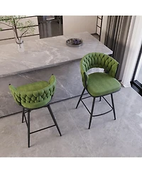 flynama 26" Linen Woven Swivel Bar Stools Set of 2, Green