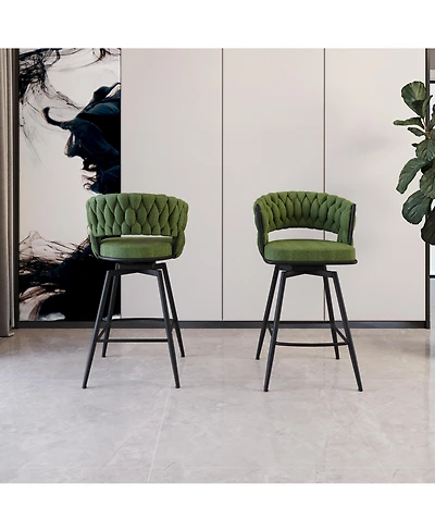 flynama 26" Linen Woven Swivel Bar Stools Set of 2, Green