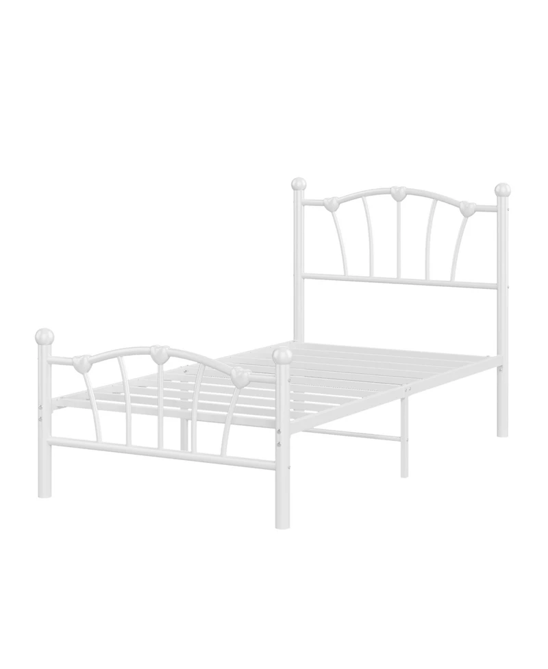 Homfan Heart-Shaped Metal Platform Bed Frame with Headboard and Footboard, Quiet Slat Support