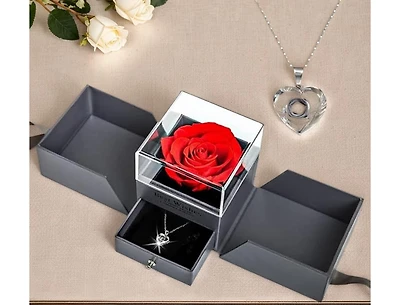 Gnuadz Preserved Roses Box With Heart Necklace Gift
