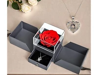 Gnuadz Preserved Roses Box With Heart Necklace Gift