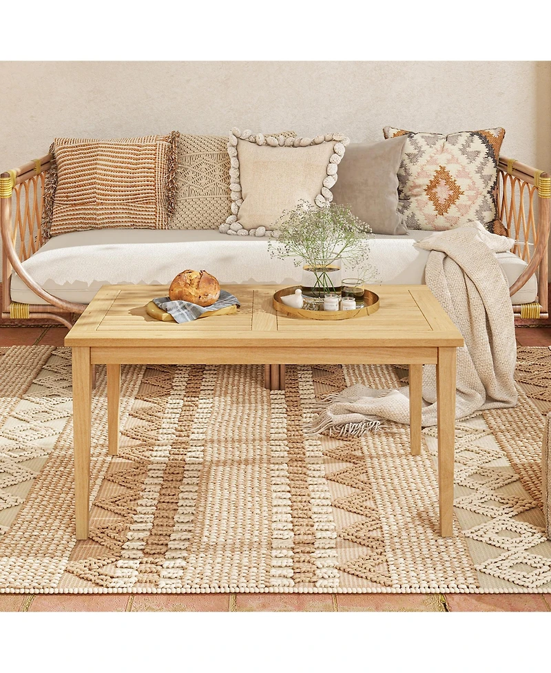 Gymax 35.5''x20'' Outdoor Teak Wood Coffee Table Slatted Tabletop Patio Furniture
