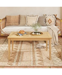 Gymax 35.5''x20'' Outdoor Teak Wood Coffee Table Slatted Tabletop Patio Furniture