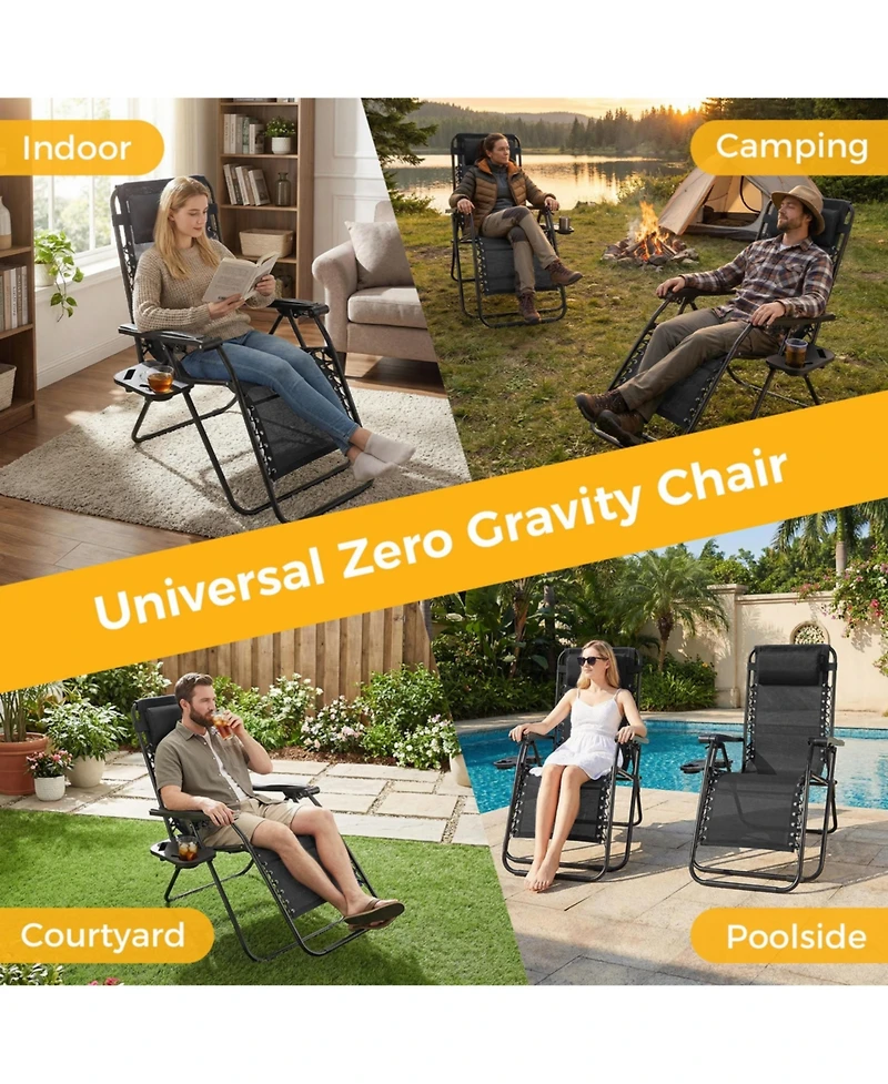 Yiortwo Set of 2 Zero Gravity Lounge Chairs Reclining Patio with Cup Holder