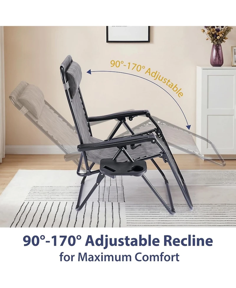 Yiortwo Set of 2 Zero Gravity Lounge Chairs Reclining Patio Chairs with Cup Holder