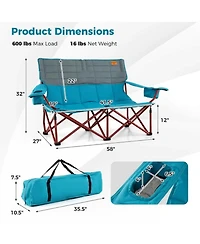 Yiortwo 2-Person Camping Chair Loveseat with Cup Holders, Folding Outdoor Sofa