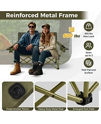 Yiortwo 2-Person Camping Chair Loveseat with Cup Holders, Folding Outdoor Sofa