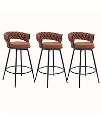 Dyhome 28 inch Bar Stools Set of 3, Modern Counter Height Stools, 360° Swivel Suede Fabric Stool Chairs with Woven Back and Footrest