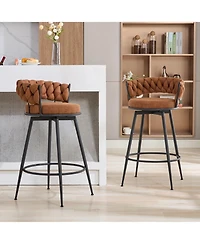 Dyhome 28 inch Bar Stools Set of 2, Modern Counter Height Stools, 360° Swivel Suede Fabric Stool Chairs with Woven Back and Footrest