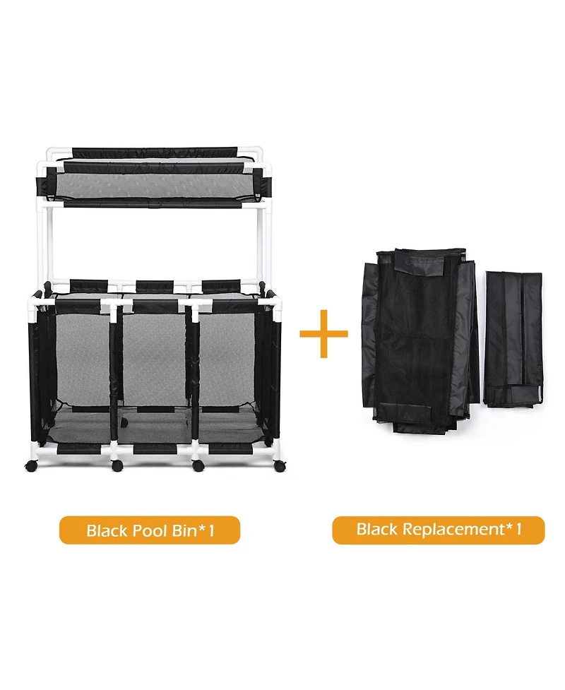 Yescom 424 Gal Pool Float Storage Bin Net Replacement 52"x33"x67" 2 Tiers Rolling Toys Cart