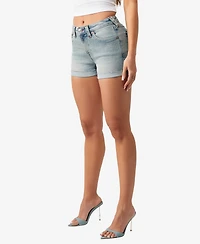 True Religion Women's Jennie Skinny Mid-Rise Flap Shorts