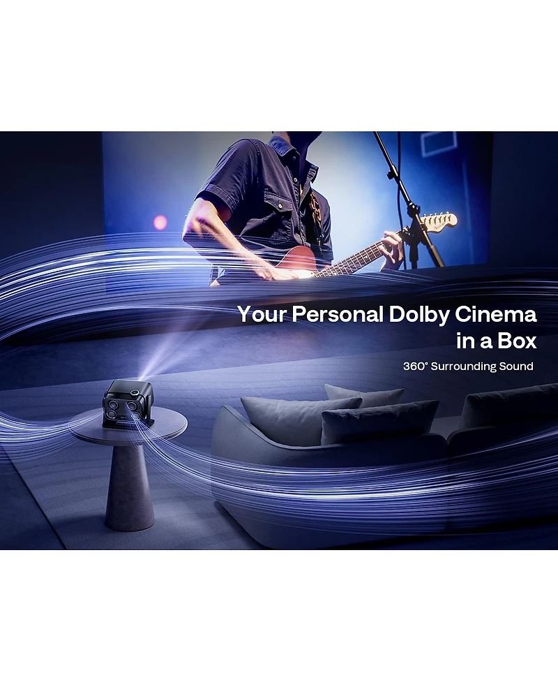 Aurzen Portable Movie Projector with Google Tv Built-in, 500 Ansi Lumens, 4K Support, 20W Speakers with DoIby Audio, Tof Auto Focus