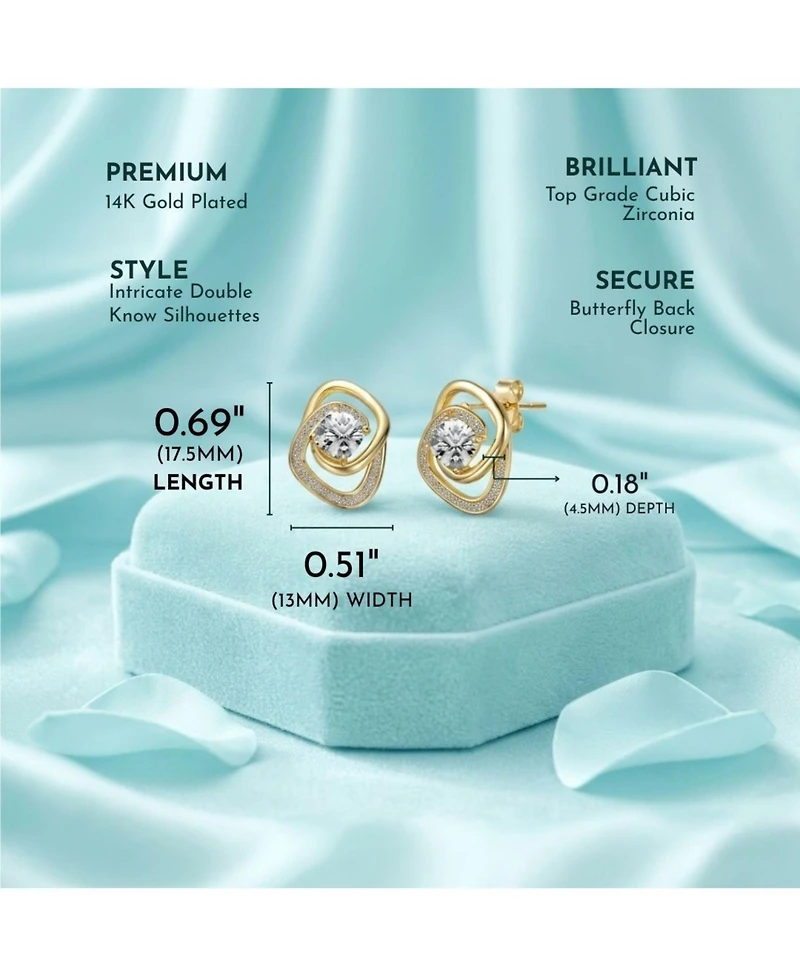 14k Gold Plated Cubic Zirconia Double Love Knot Stud Earrings