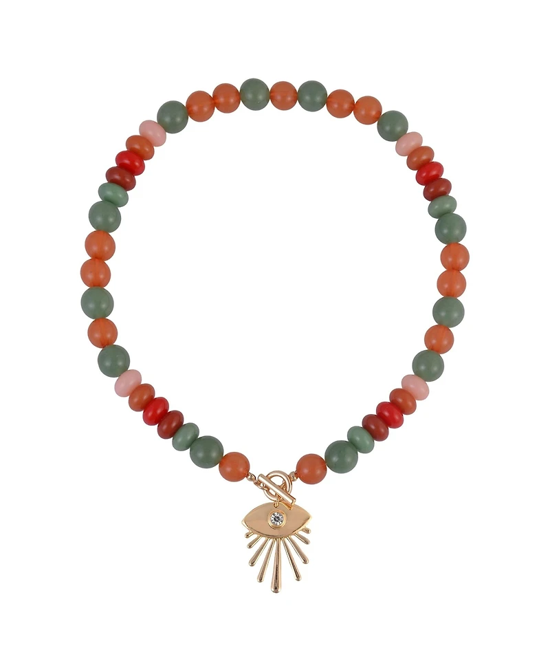 Rachel Rachel Roy Semi Precious Beaded Toggle Necklace with Evil Eye Pendant Brass