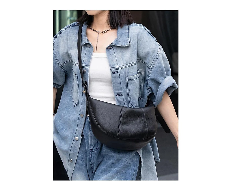 Susu Vera Leather Crescent Bag Half-Moon Hobo Croissant Style Dumpling Shoulder Purse