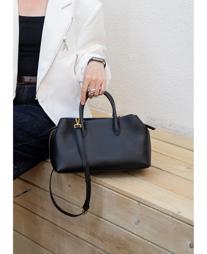 Susu Luna Pebbled Leather Top Handle Satchel Bag for Women Structured Crossbody Shoulder Handbag