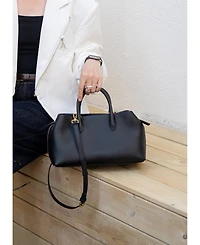 Susu Luna Pebbled Leather Top Handle Satchel Bag for Women Structured Crossbody Shoulder Handbag