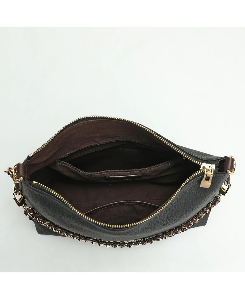 Susu Riva Leather Convertible Hobo Bag Shoulder and Crossbody with Chain Detail