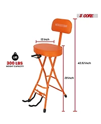 5Core Guitar Stool 3.15" Padded Chair w Backrest Foldable Music Seat Built in Foot Rest Guitar Stand