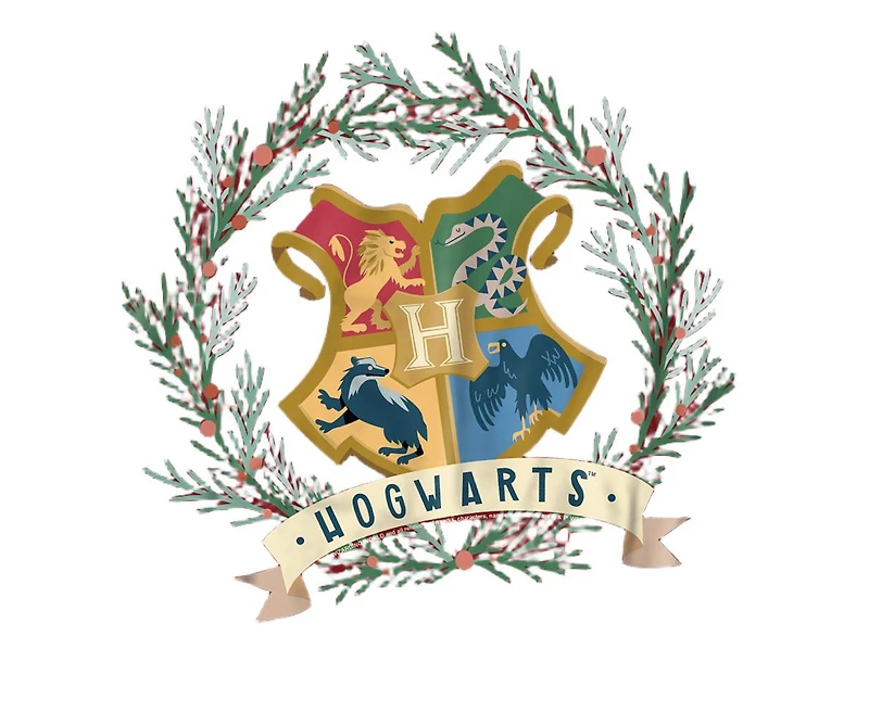 Harry Potter Big & Tall Hogwarts Logo Christmas Wreath T Shirt