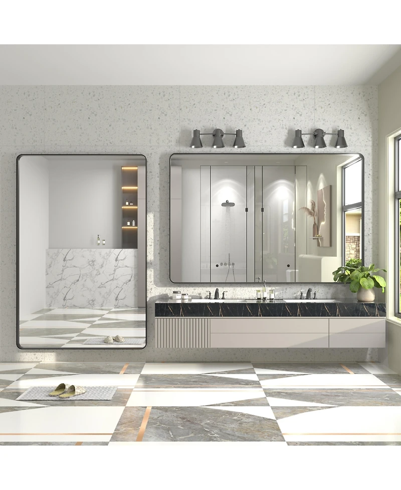 Apmir 60" x 40" High-Strength Tempered Glass and Aluminum Alloy Framed Wall Decor Bathroom Vanity Mirror