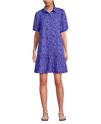 Lands' End Women's Elbow Sleeve Eyelet Knee Length Shirt Dress