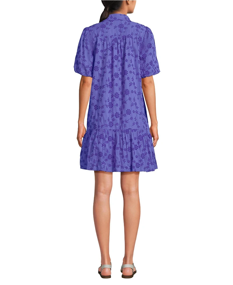 Lands' End Women's Elbow Sleeve Eyelet Knee Length Shirt Dress