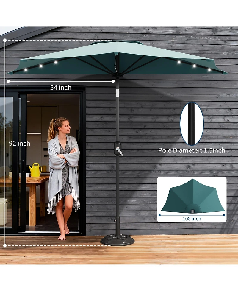 homfan 9FT Half Patio Umbrella with Led Lights, Uv Protection, Sturdy Canopy and Easy Crank for Patio, Garden, Deck, Balcony Table