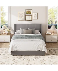 gaomon Lift Up Storage Bed Frame - Corduroy Upholstered Platform Bed with Gas Lift, Padded Headboard