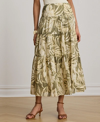 Lauren Ralph Women's Elasticized Waist Tiered A-Line Midi Skirt