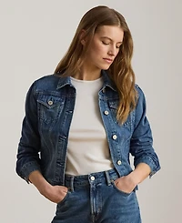 Lauren Ralph Women's Buttoned Placket Denim Trucker Jacket