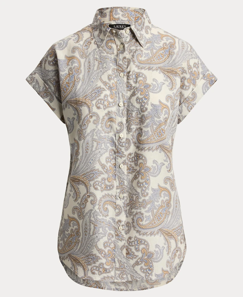 Lauren Ralph Women's Buttoned Placket Short-Sleeve Shirt