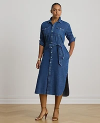 Lauren Ralph Lauren Women's Collared Belted Denim Midi Shirt Dress