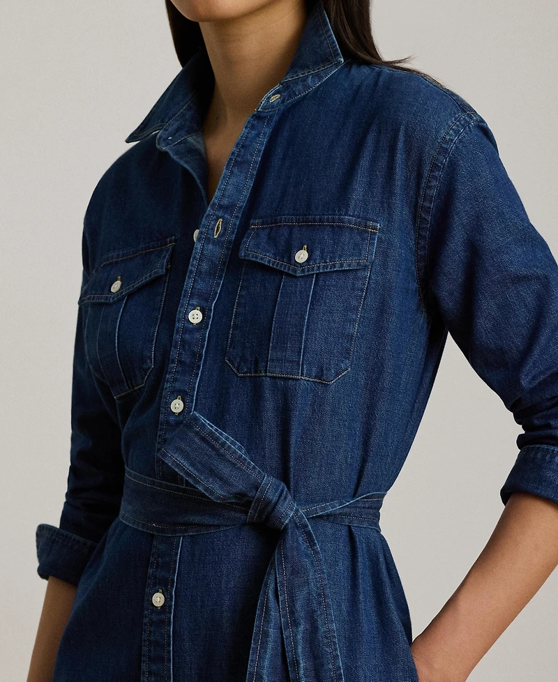 Lauren Ralph Lauren Women's Collared Belted Denim Midi Shirt Dress
