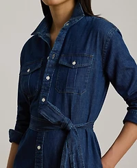 Lauren Ralph Lauren Women's Collared Belted Denim Midi Shirt Dress