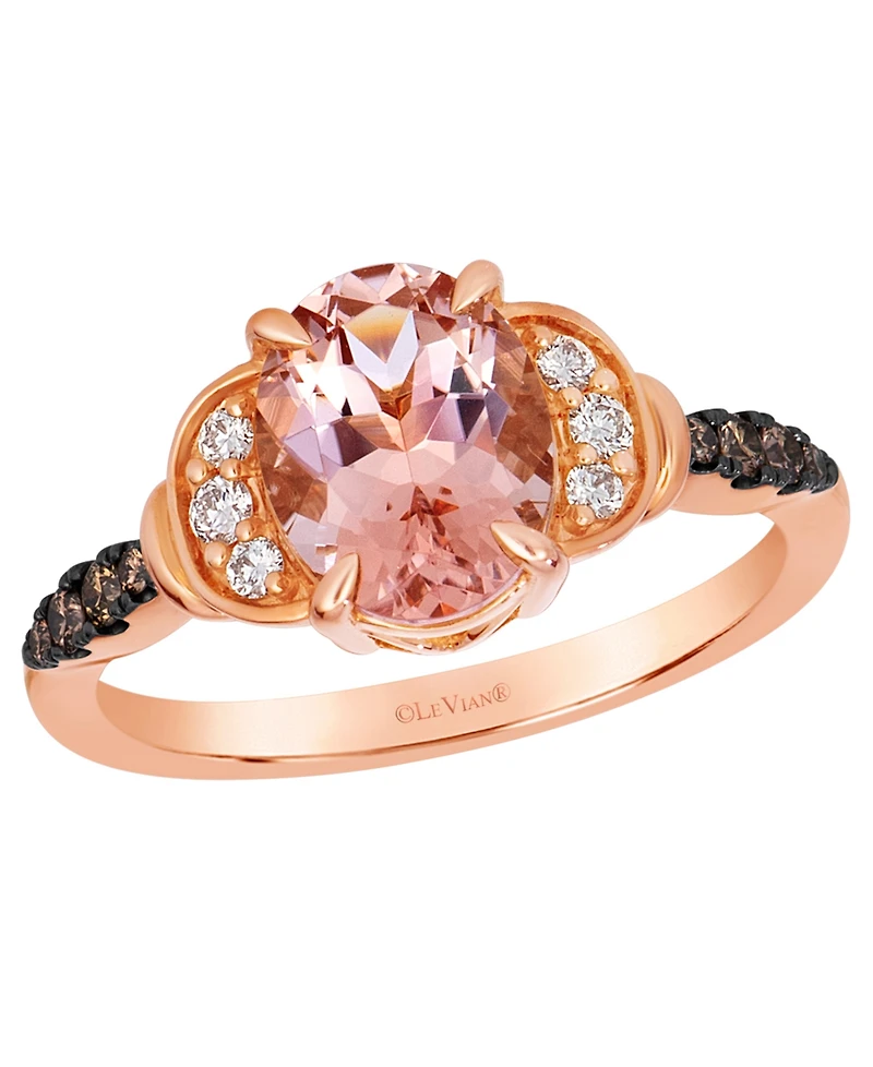 Le Vian Peach Morganite Oval Cut, Nude Diamond (1/10 ct. t.w.) & Chocolate Diamond (1/10 ct. t.w.) Ring in 14k Strawberry Gold