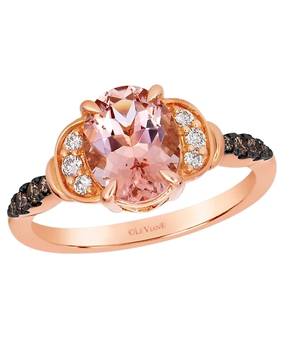 Le Vian Peach Morganite Oval Cut, Nude Diamond (1/10 ct. t.w.) & Chocolate Diamond (1/10 ct. t.w.) Ring in 14k Strawberry Gold