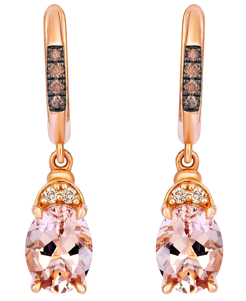 Le Vian Morganite, Chocolate Diamond (1/10 ct. t.w.) & Nude Diamond (1/20 ct. t.w.) Drop Earrings in 14k Strawberry Gold