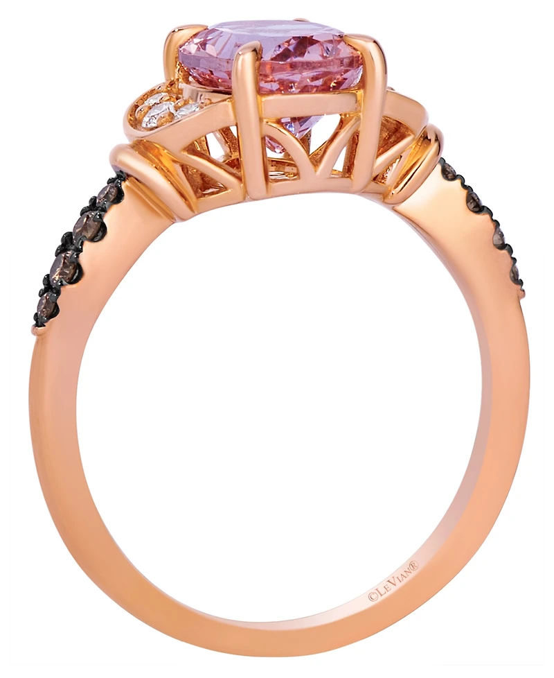 Le Vian Peach Morganite Oval Cut, Nude Diamond (1/10 ct. t.w.) & Chocolate Diamond (1/10 ct. t.w.) Ring in 14k Strawberry Gold