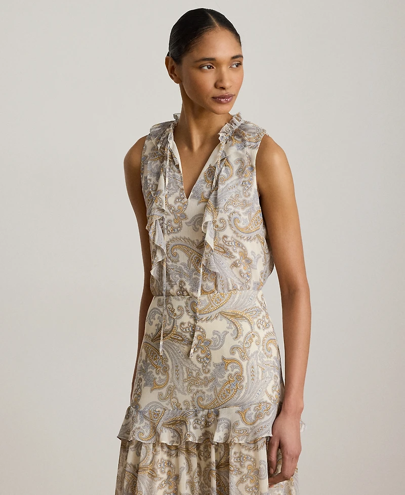 Lauren Ralph Lauren Petite Paisley Ruffle-Trim Sleeveless Blouse