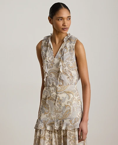Lauren Ralph Lauren Petite Paisley Ruffle-Trim Sleeveless Blouse