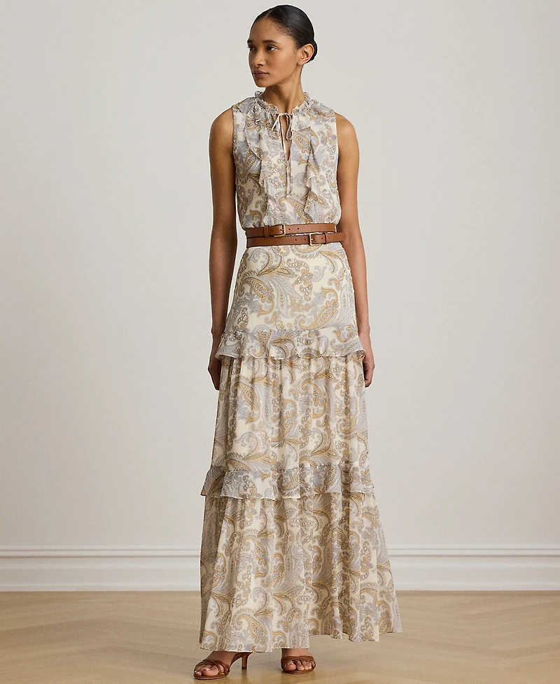 Lauren Ralph Lauren Petite Paisley Ruffle-Trim Sleeveless Blouse