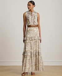 Lauren Ralph Lauren Petite Paisley Ruffle-Trim Sleeveless Blouse